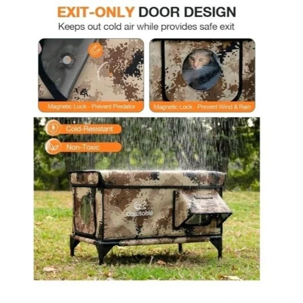 Indestructible Heated Cat House for Outside, 100% Waterproof, Escape Door